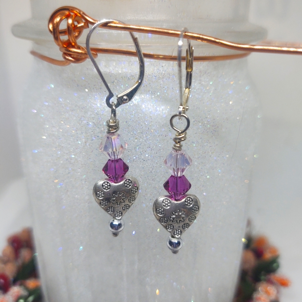 Silver-plated Swarovski Crystal Heart Earrings